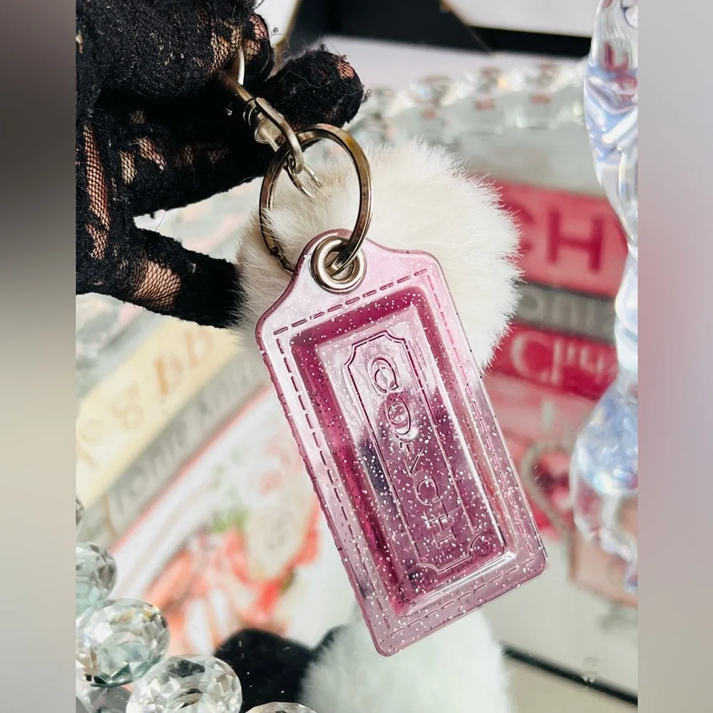 Coach Purple Glitter Key Holder with unbranded White Pom Pom